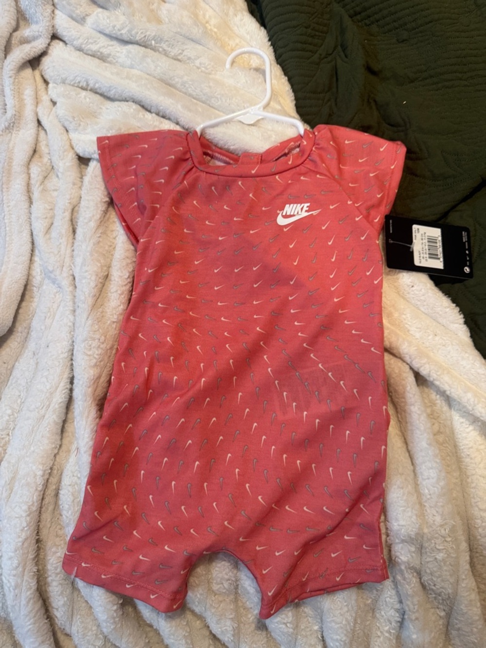 Nike Coral Pink Baby Romper with White Swoosh
